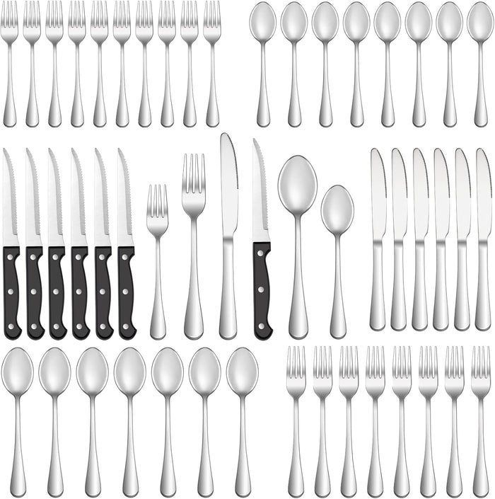 Silverware Set with Steak Knives Service for 4,Stainless Steel Flatware, Mirror Polished Cutlery Utensil Set for Home Kitchen Eating Tableware, Include Fork Knife Spoon, Dishwasher Safe