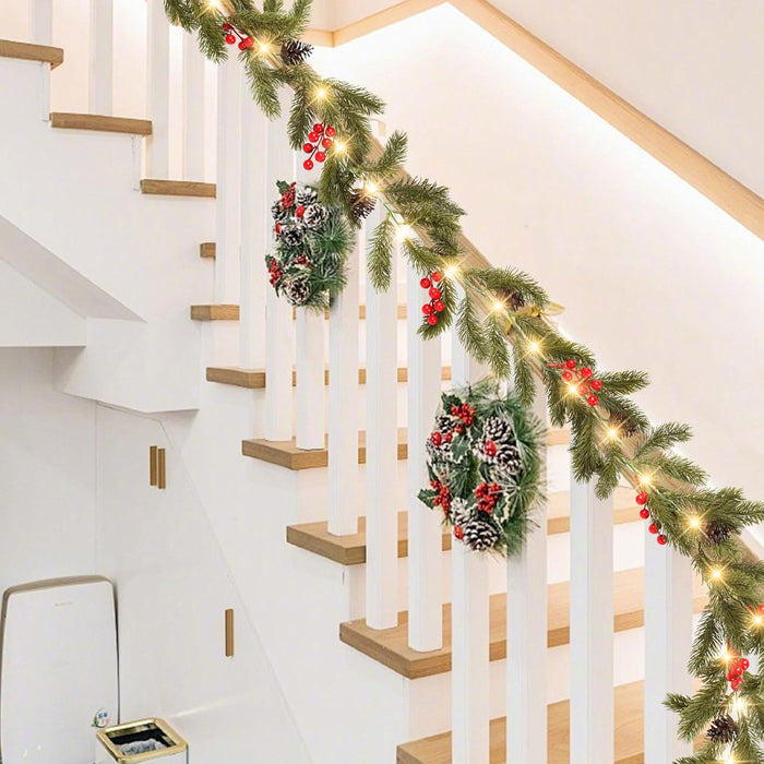 CCINEE Christmas Garland with Lights, 6 FT Battery Operated Prelit Norfolk Pine Garland with 35 LEDs Red Berries Pine Cones Artificial Decoration for Mantle Stairs Fireplace Table Christmas Decor