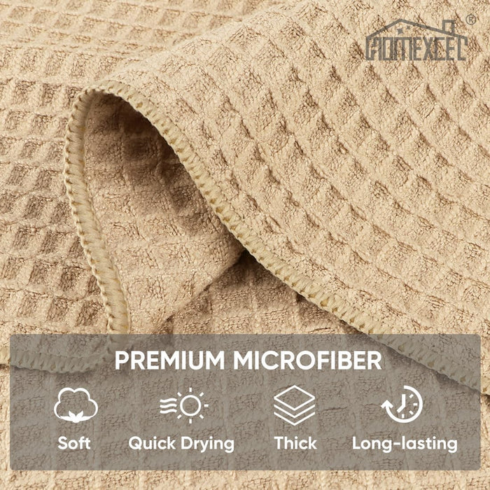 HOMEXCEL Waffle Weave Microfiber Cleaning Cloth, 6 Pack Highly Absorbent Cleaning Rag for Household, Reusable Kitchen Towels, Scratch-Free Barista Towels, 12 x 12 Inches, Brown