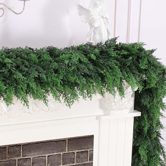 9 Ft Artificial Cedar Garlands, Faux Cypress Garland, Realistic Christmas Real Touch Greenery Pine Garland for Table, Mantle, Wall, Indoor, Outdoor Christmas Decorations (1, 9 FT)