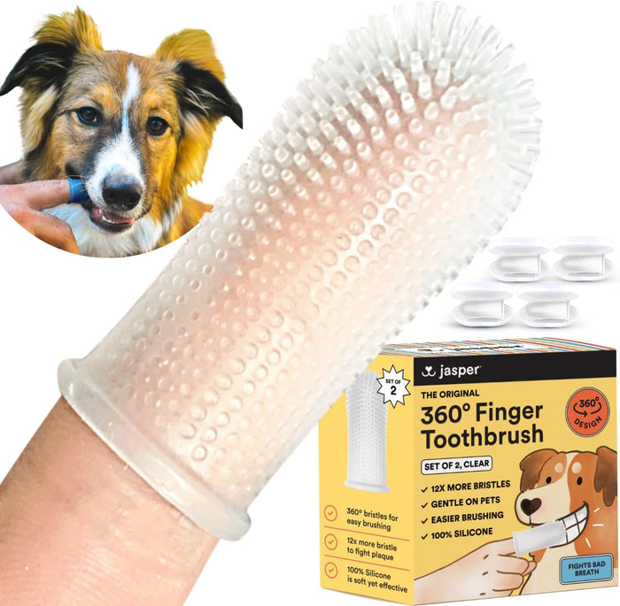 Jasper Dog Toothbrush, 360 Dog Tooth Brushing Kit, Finger Toothbrush, Cat Tooth Brush, Teeth Cleaning, Pet Tooth Brush for Small & Large Pets, Pet Toothpaste Not Included, 2-Pack Blue