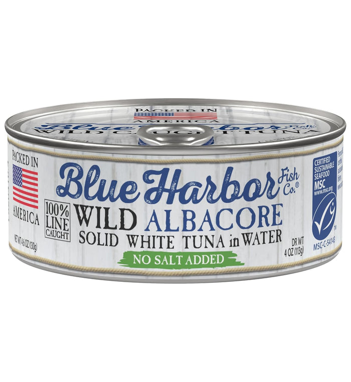 Blue Harbor Fish Co. Wild Albacore Solid White Tuna in Water, No Salt Added - 4.6 oz Canned Tuna (Pack of 4)