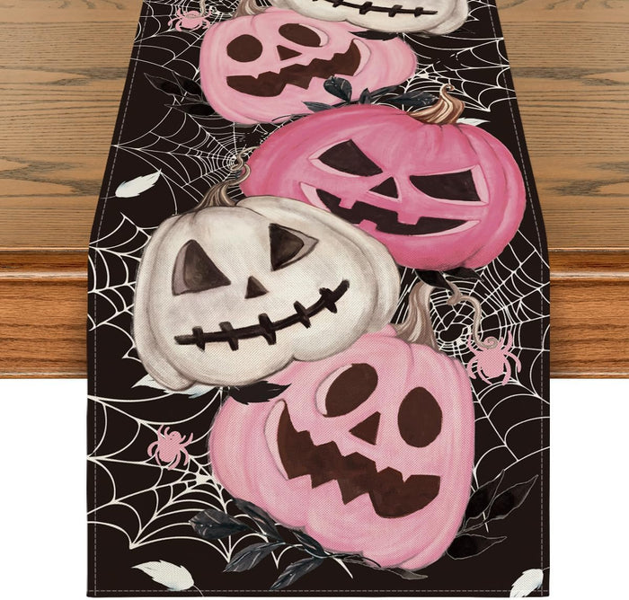 Artoid Mode Pumpkins Spider Web Halloween Table Runner, Seasonal Fall Kitchen Dining Table Decoration for Home Party Decor 13x72 Inch