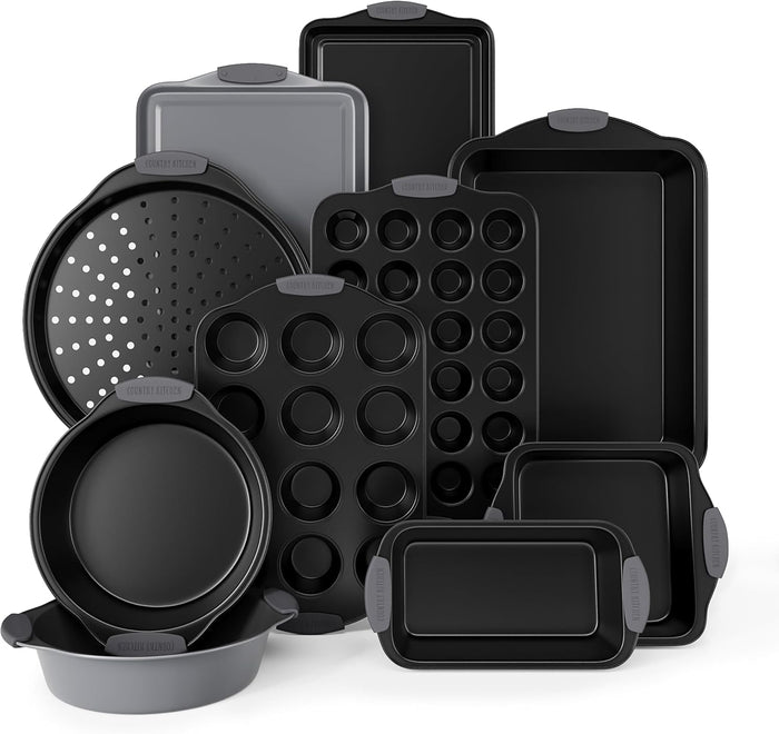 Country Kitchen Nonstick Stackable Bakeware Set - Durable, Easy Release Baking Set, Black, 10 Pcs