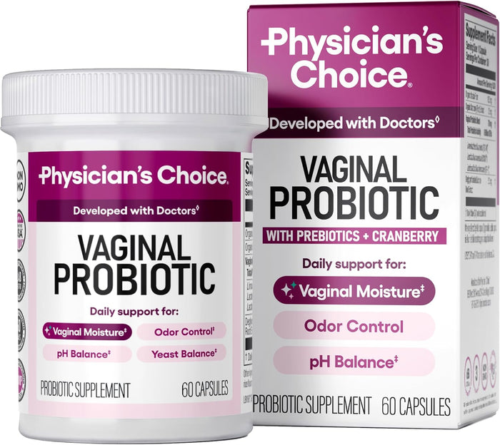 Physician's CHOICE Vaginal Probiotics for Women - Moisture, pH Balance, Odor Control, Yeast Balance, Vaginal Flora, Feminine Health - 6B CFU with Organic Prebiotics and Cranberry Extract - 30 CT