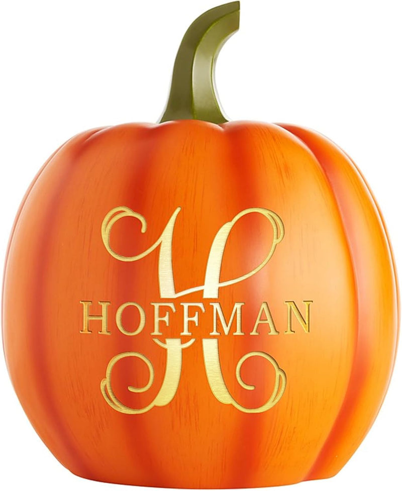 Let's Make Memories Personalized Light Up Pumpkin Decor Outdoor - Your Name & Initial on a Custom Pumpkin - Halloween Fall Decoration - Jack o Lantern - Outside or Inside - XL - Orange