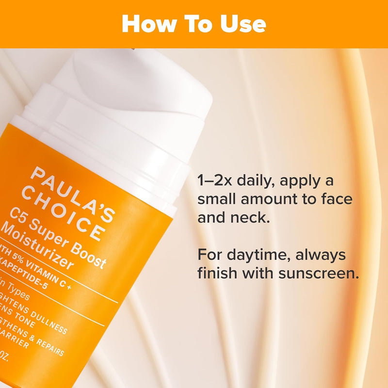 Paula's Choice C5 Super Boost Face Moisturizer with 5% Vitamin C & Squalane, Daily Face Lotion for Discoloration, Uneven Tone, Fine Lines & Breakout-Prone Skin, Fragrance-Free