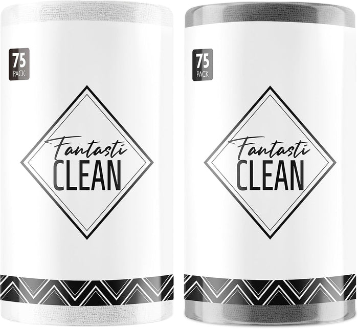 Fantasticlean Microfiber Cleaning Cloth Roll -75 Pack, Tear Away Microfiber Towels, 12" x 12", Reusable, Washable, Scratch Free, Ultra Absorbent for Car, Home Supplies (Dark Purple)
