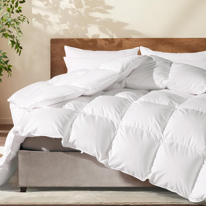 Feather Down Cotton Comforter King Size, All Season 100% Cotton Duvet Insert, Hotel Luxury Bedding Comforter Cozy Ultra Soft Medium Warmth Duvet Insert with 8 Corner Tabs White 106 x 90 Inch