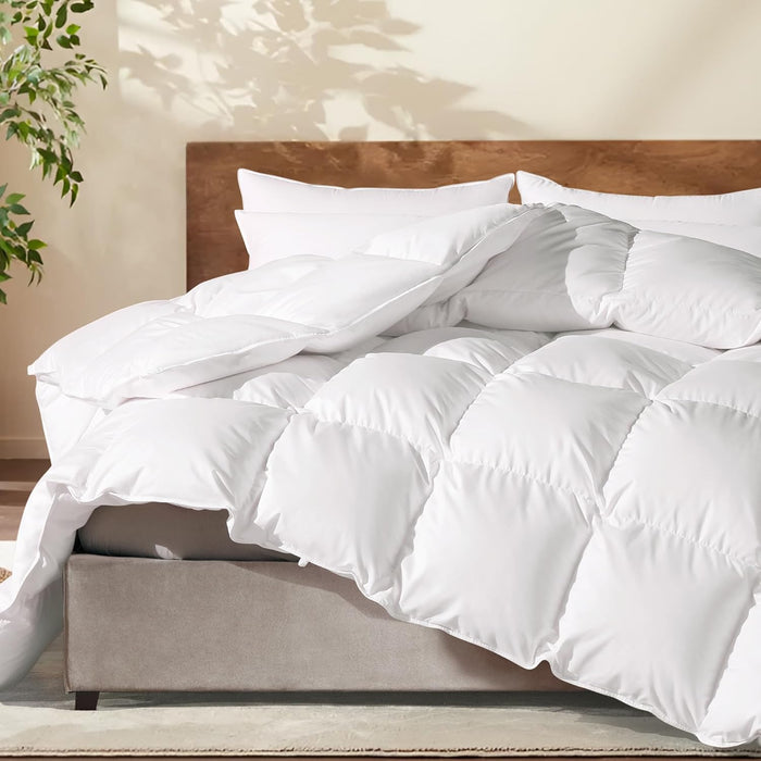 Feather Down Cotton Comforter King Size, All Season 100% Cotton Duvet Insert, Hotel Luxury Bedding Comforter Cozy Ultra Soft Medium Warmth Duvet Insert with 8 Corner Tabs White 106 x 90 Inch