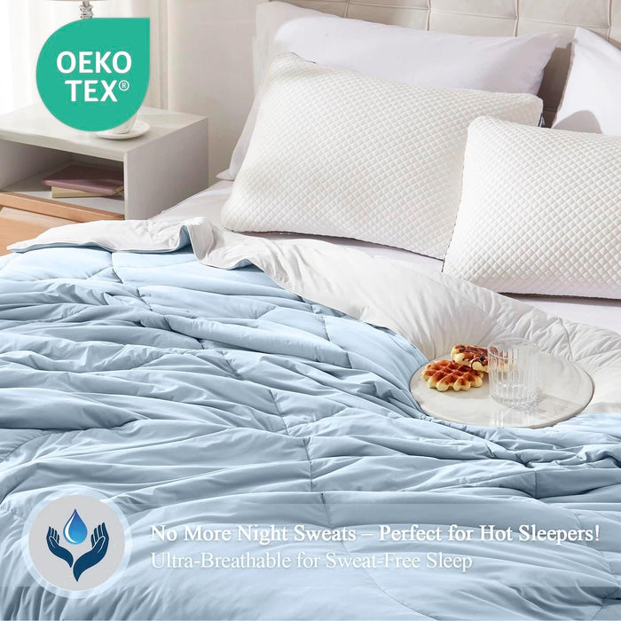 warmcloud Cooling Blanket Queen Size Cooling Blankets for Hot Sleepers Cooling Breathable Comforter Summer Thin Comforter Queen Size Bedding Cooling Duvet Blue and Grey