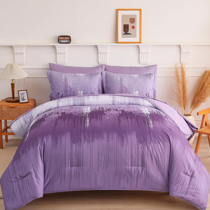 WONGS BEDDING Comforter Set Queen, Thanksgiving Burnt Orange 7 Pieces Bed in a Bag Abstract Gradient Fall Terracotta Bedding Set with Comforter, Flat Sheet, Fitted Sheet, Pillow Shams, Pillowcases