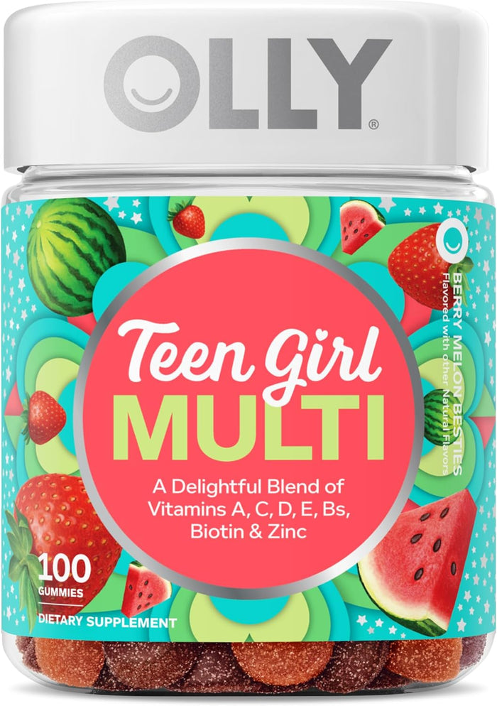 Olly Teen Girl Multi Gummy, Healthy Skin and Immune Support, 15 Essential Vitamins, Biotin, Zinc, Calcium, Chewable Multivitamin, Berry Melon, 35 Day Supply, 70 Count