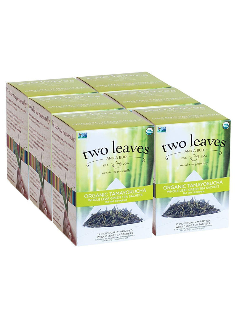 Two Leaves and a Bud Organic Tamayokucha Tea Bags, Whole Leaf Tea in Compostable Sachets, Japanese Green Tea, Light Flavor, 100 Count (Pack of 1)