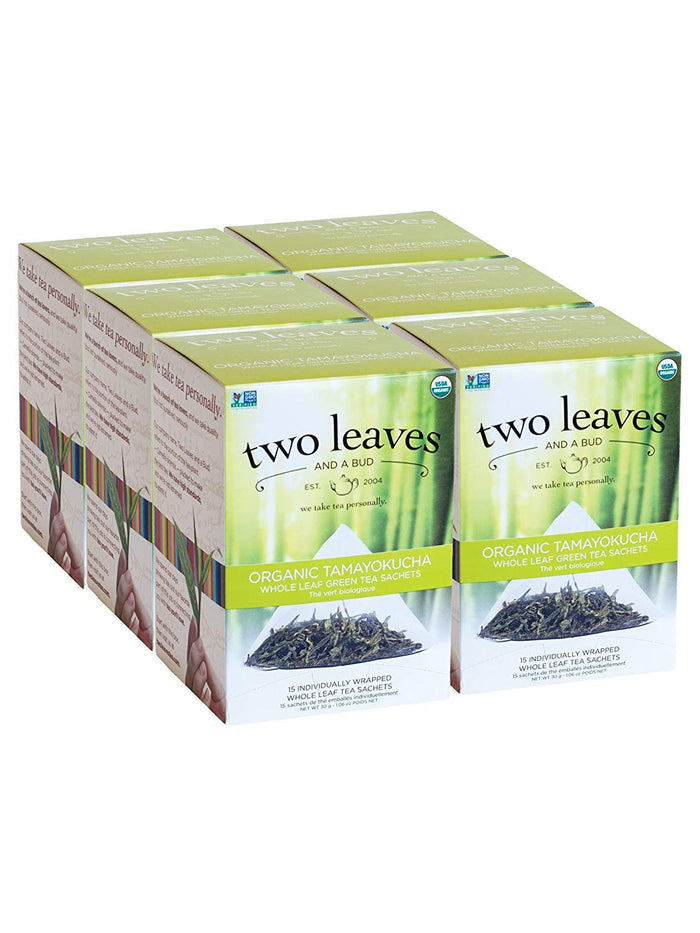 Two Leaves and a Bud Organic Tamayokucha Tea Bags, Whole Leaf Tea in Compostable Sachets, Japanese Green Tea, Light Flavor, 100 Count (Pack of 1)