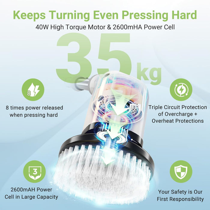 Electric Spin Scrubber, Cordless Bathroom Tub Scrubber with Long Handle & 7 Replaceable Cleaning Heads, Extension as Short Handle, Portable Power Shower Brush Household Tools for Tile Floor