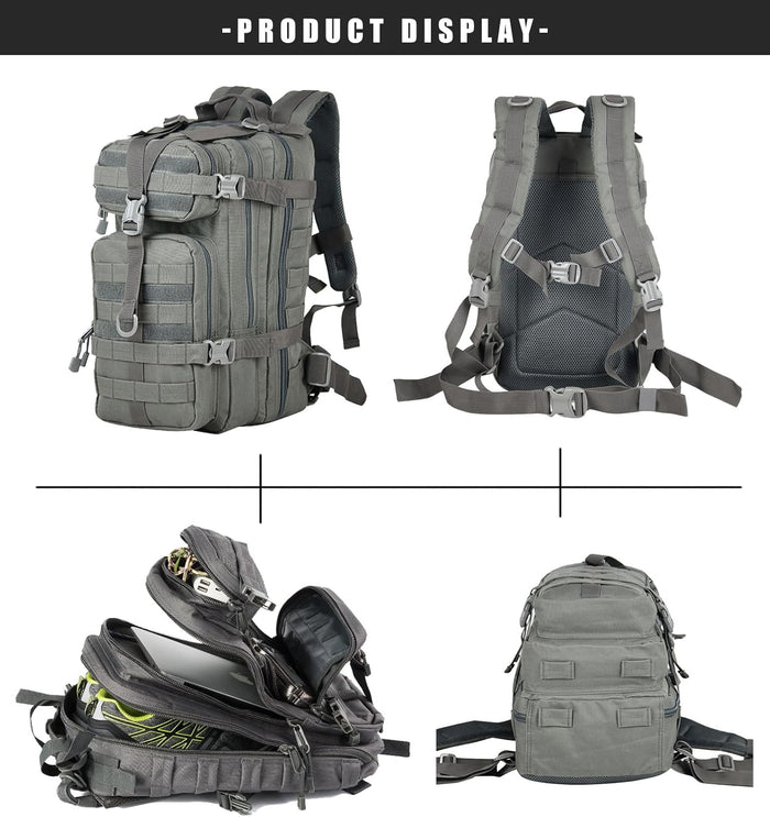 Small Tactical Backpack Military Daypack - 30L Backpack for Men Molle Assault Pack Bug Out Bag for Hiking Camping (Grey)