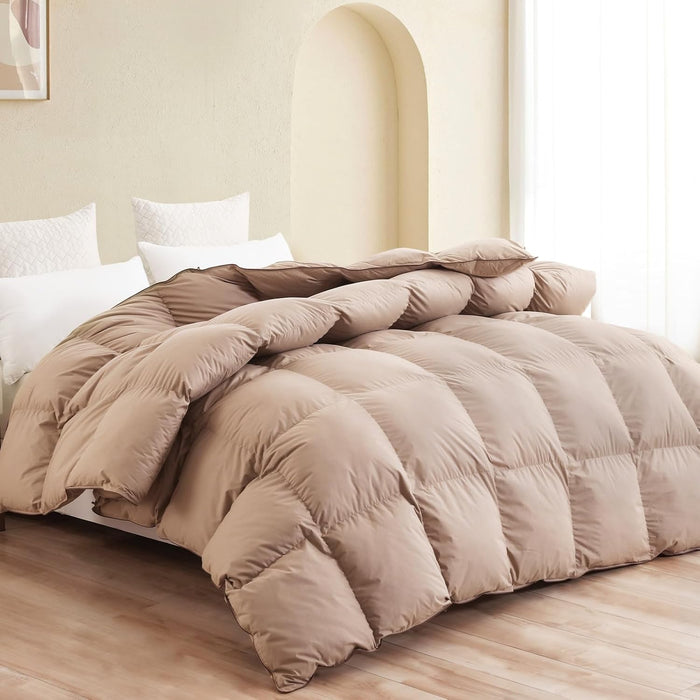 SNOWMAN Premium Down Comforter King Size, Luxurious All Season Duvet Insert with Cotton Blended Fabric, 44oz Fill Weight 3D Baffle Box Design Hotel Bedding Comforter (Blue,106"x90")