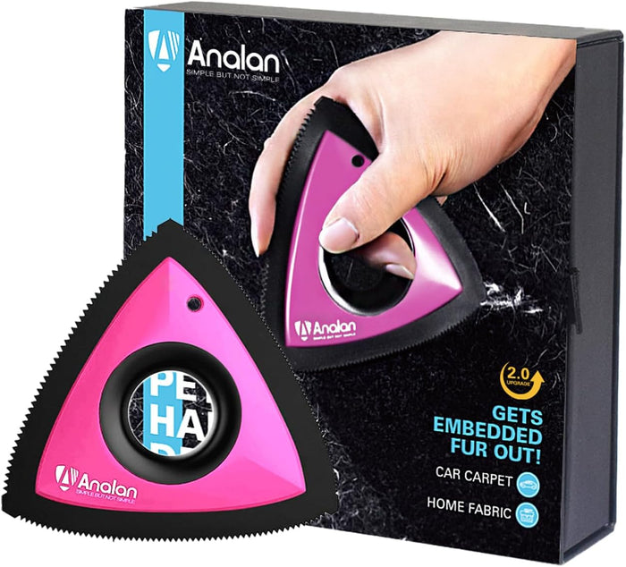 Analan Mini Pet Hair Remover for Car Detailing Supplies, Carpet Dog Hair Remover for Car Interior, Triangle Dog Hair Remover for Auto Detailing, Couch, Furniture, Lint, Carpet (Jet Black)