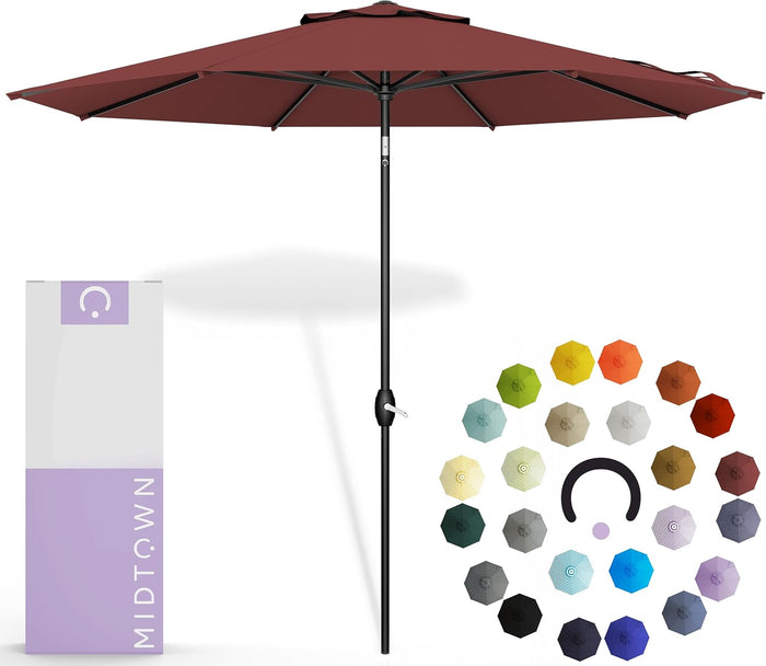 Midtown Umbrellas 10-Year-No-Fade - 9 Ft - UV Proof Ivory White Polyester Fabric - Umbrella Outdoor Patio, Auto-Tilt Aluminum Frame Patio Umbrella for Garden, Pool & Deck - Black Pole