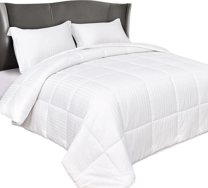Elegant Comfort Premium Hotel Quality 100% Egyptian Cotton, 3-Piece Stripe Down Alternative Cotton Comforter Set - Box Stitched - Duvet Insert with 4 Corner Tabs, Twin XL, White