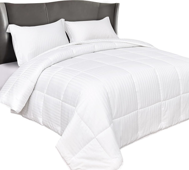 Elegant Comfort Premium Hotel Quality 100% Egyptian Cotton, 3-Piece Stripe Down Alternative Cotton Comforter Set - Box Stitched - Duvet Insert with 4 Corner Tabs, Twin XL, White