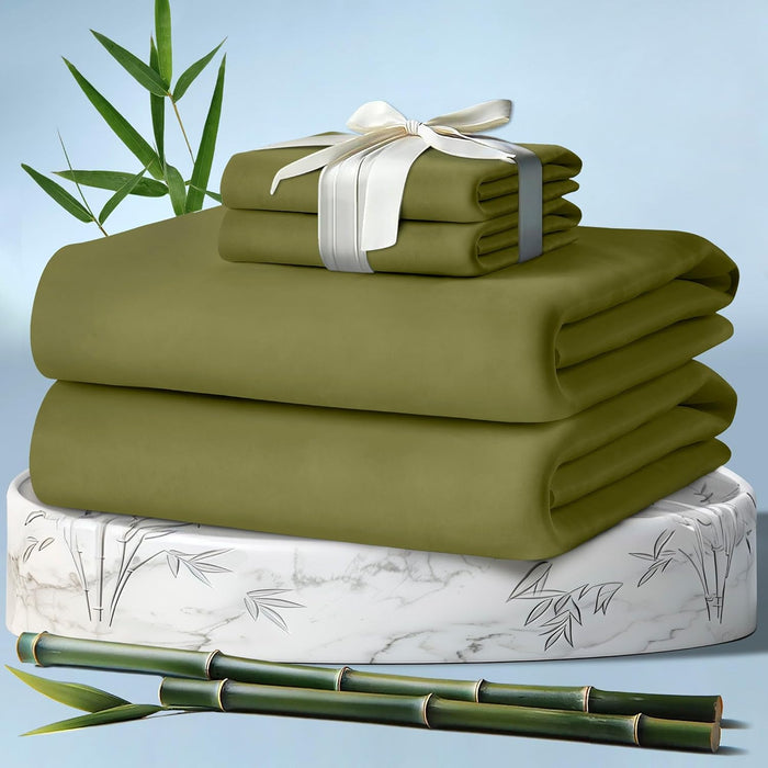 DECOLURE 100% Viscose Derived from Bamboo Sheets Queen Size 4pcs - Ultra Soft & Luxuriously Cooling, 17" Deep Pocket, Double Stitching, Perfect for Hot Sleepers - Queen Bed Sheets (Olive)