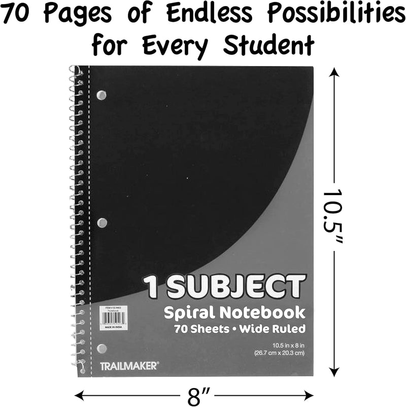 Trail maker Bulk Notebooks (50 Pack), One Subject Notebooks Wide Ruled, 70 Sheets,Spiral Bulk Notebooks for Kids, School Supplies, Journaling, Note Taking, Students, and Work