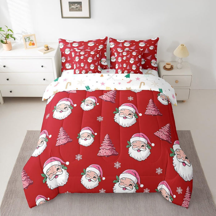 Feelyou Cute Santa Claus Bed Set Boys Girls Twin Size Snowflake 7 Pieces Beeding Set Ultra Soft Winter Bed in a Bag with Comforter, Sheets, Pillowcases Christmas Tree Room Decor Christmas Decorations
