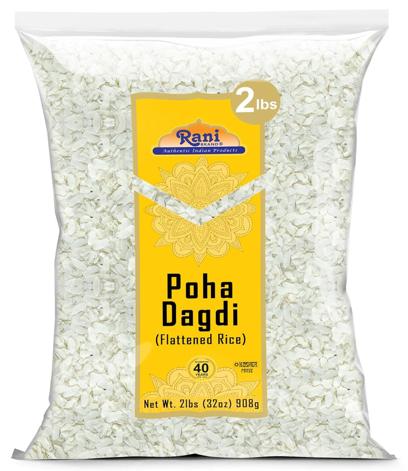Rani Poha (Powa) Thick Medium-Cut (Flattened Rice) 64oz (4lbs) 1.81kg ~ All Natural, Salt-Free | Vegan | Kosher | No Colors | Gluten Friendly | Indian Origin