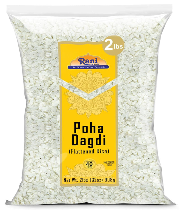 Rani Poha (Powa) Thick Medium-Cut (Flattened Rice) 64oz (4lbs) 1.81kg ~ All Natural, Salt-Free | Vegan | Kosher | No Colors | Gluten Friendly | Indian Origin