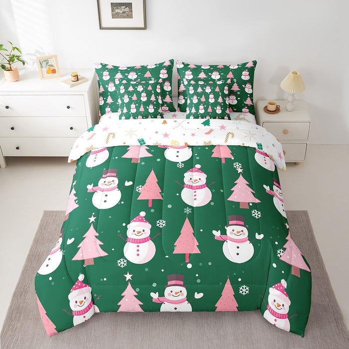 Feelyou Cute Santa Claus Bed Set Boys Girls Twin Size Snowflake 7 Pieces Beeding Set Ultra Soft Winter Bed in a Bag with Comforter, Sheets, Pillowcases Christmas Tree Room Decor Christmas Decorations