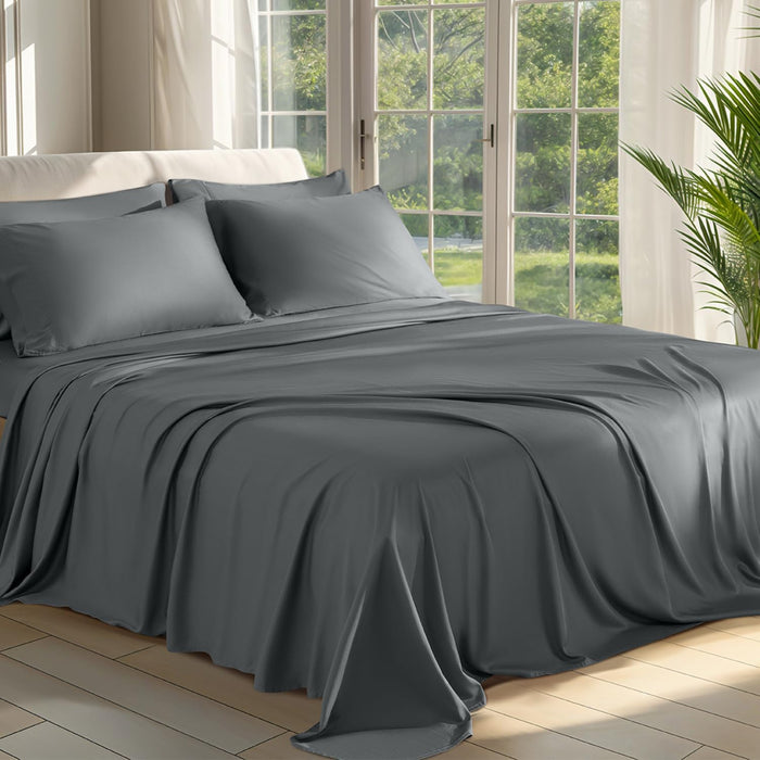 Shilucheng 100% Viscose Derived from Bamboo_ Sheets King Size 4pcs - Ultra Cooling & Silky Soft Bed Sheets, 16" Deep Pocket, Perfect for Hot Sleepers, Hotel Bedding Sheets (Lilac)