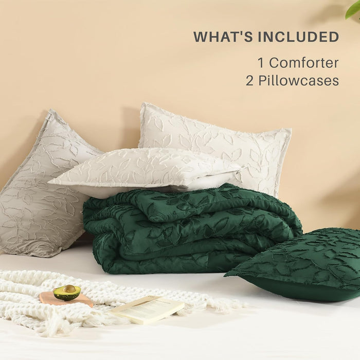 Litanika King Size Comforter Set Oatmeal, 3 Piece Khaki Boho Tufted Bedding, Beige Fluffy Farmhouse Bed Set for All Season with 2 Leaf Pattern Pillowcases（104x90In）