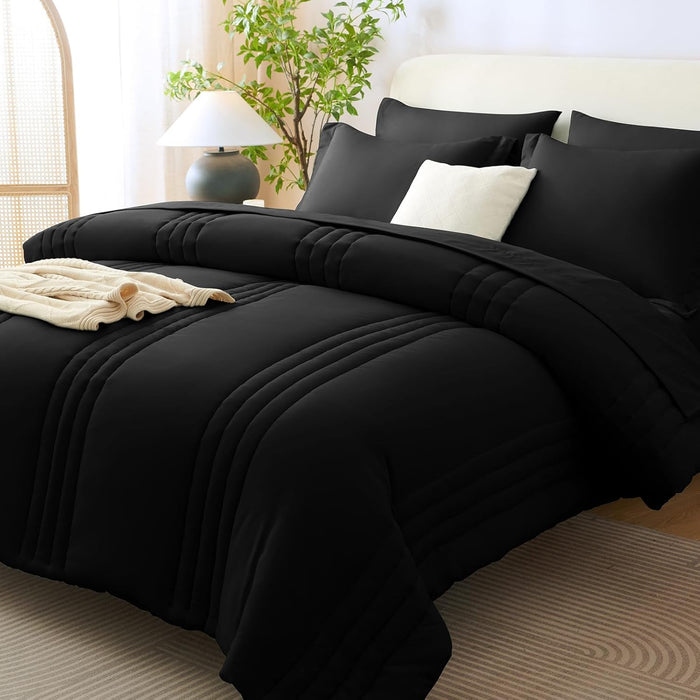 CozyLux Queen Comforter Set - 7 Pieces Bed in a Bag Beige Comforters Queen Size Bed Set, Soft Bedding Set with All Seasons Comforter, Sheets, Pillowcases & Shams