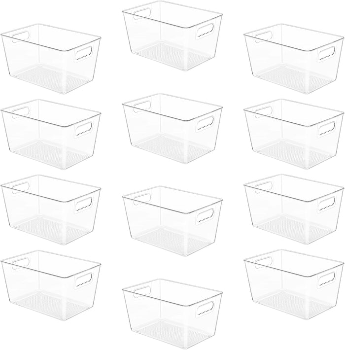 YIHONG 6 Pack Clear Pantry Organizer Bins, Plastic Containers with Handle for Kitchen,Freezer,Cabinet,Closet,Bathroom Under Sink Storage