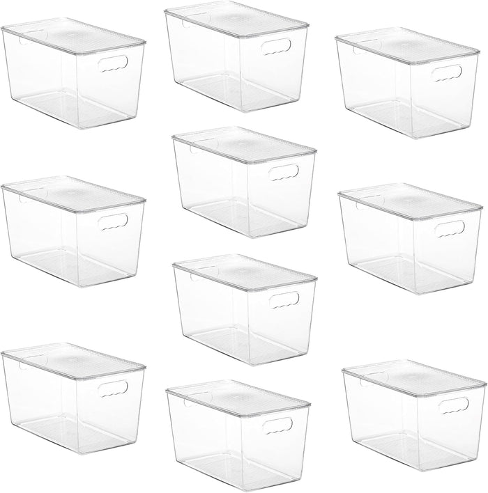 Vtopmart 6 Pack Clear Stackable Storage Bins with Lids, Large Plastic Containers with Handle for Pantry Organizer and Storage,Perfect for Bathroom,Cabinet,Kitchen,Fridge,Closet Organization