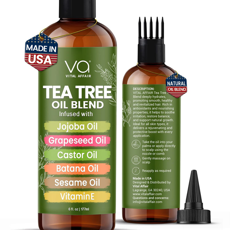 VITAL AFFAIR Blend Of Pure Rosemary Oil For Hair Growth With Castor, Batana, Jojoba Oil-Infused With Biotin & Vitamin E-Blend of Effective Hair Oils for Hair Growth-Strengthening Treatment 6 Fl Oz
