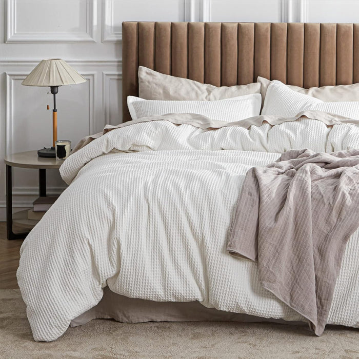 Bedsure Cotton Duvet Cover King - 100% Cotton Waffle Weave Linen Color Duvet Cover, GentleSoft™ and Breathable King Bedding Set for All Season, 3 Pieces, 104"x90"
