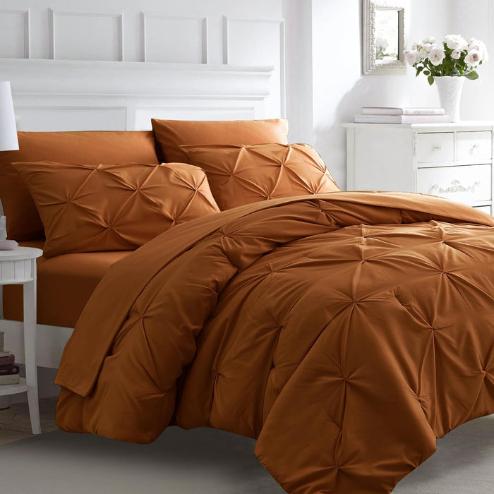 Ubauba 7pc Purple Comforter Set Queen Size with Sheets, Pintuck 7 Piece Bedding Comforters Bed in a Bag for All Season, Pinched Pleat Bed Set with Comforter (Purple,Queen)