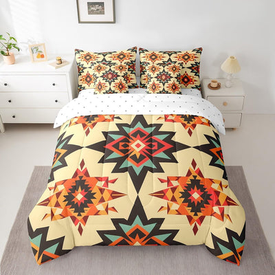 Feelyou Western Bohemian Bed Set Boys Girls Twin Size Nordic Style 7 Pieces Beeding Set Ultra Soft Native American Design Boho Bed in a Bag with Comforter, Sheets, Pillowcases Tribe