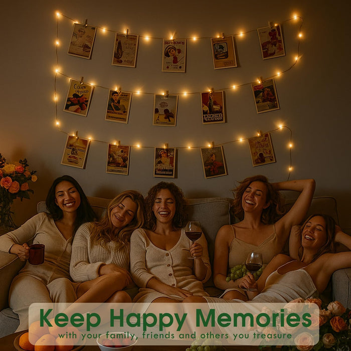 Photo String Lights with Clips for Hanging: 33Ft 100LED & Timer Fairy Light with 50 Clear Clip for Picture Display - Indoor Bedroom Room Dorm Wall Decor - Christmas Party Wedding Romantic Lighting