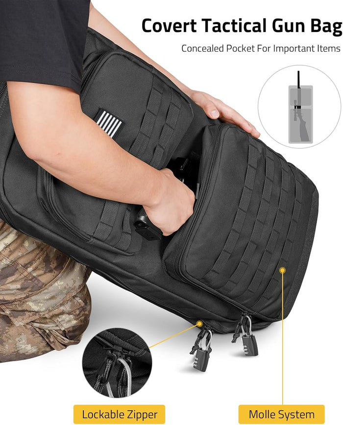 CVLIFE 30" 34" Soft Rifle Case Gun Backpack, Tactical Double Rifle Backpack Gun Bag Covert Bug Out Bag, with Lockable Zipper for Hunting Shooting