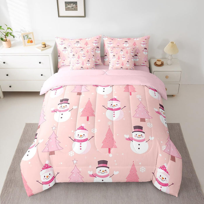 Feelyou Cute Santa Claus Bed Set Boys Girls Twin Size Snowflake 7 Pieces Beeding Set Ultra Soft Winter Bed in a Bag with Comforter, Sheets, Pillowcases Christmas Tree Room Decor Christmas Decorations