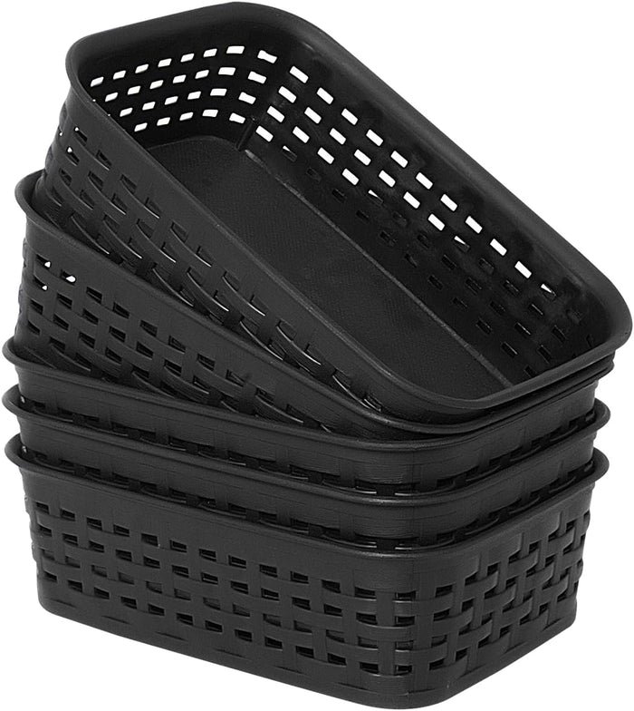 Plastic Storage Baskets for Cabinets, Household Pantry Organization with Handle,Organizer Bins for Room,Bathrooms,Under-Sink,Kitchen (White, M-3PACK)