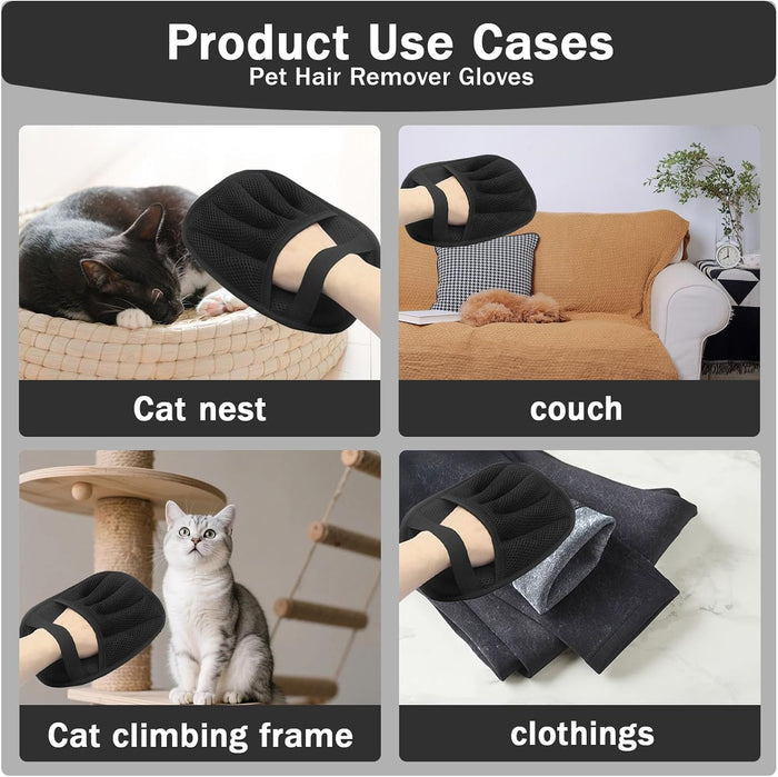 3PCS Five - Finger Electrostatic Pet Hair Removal Gloves, Upgraded Reusable Animal Fur Remover for Couch, Furniture, Carpet, Curtain, Laundry, Car Seat, Ideal for Cat & Dog Grooming