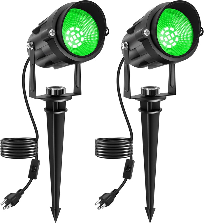 Halloween Green Landscape Lights Outdoor, 14 LED Landscape Lighting with US Plug, IP65 Waterproof Spotlights for Tree Yard Garden Pathway Christmas St. Patrick's Day Decor 2 Pack