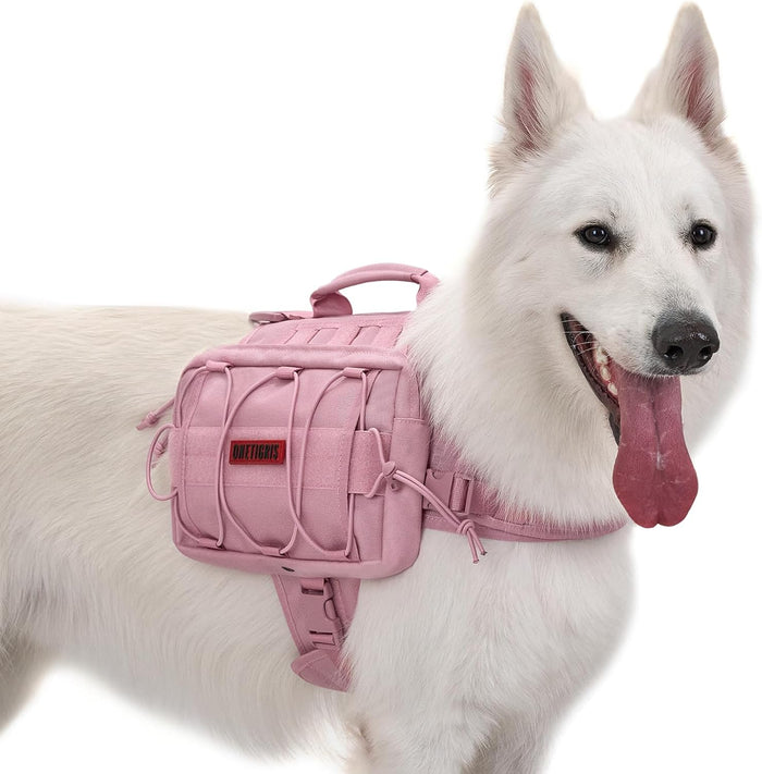 OneTigris Dog Backpack for Medium & Large Dogs, Nylon Backpack for Dogs Tactical Pet Backpack with Side Pockets for Hiking Walking Training Running (Green, Large)