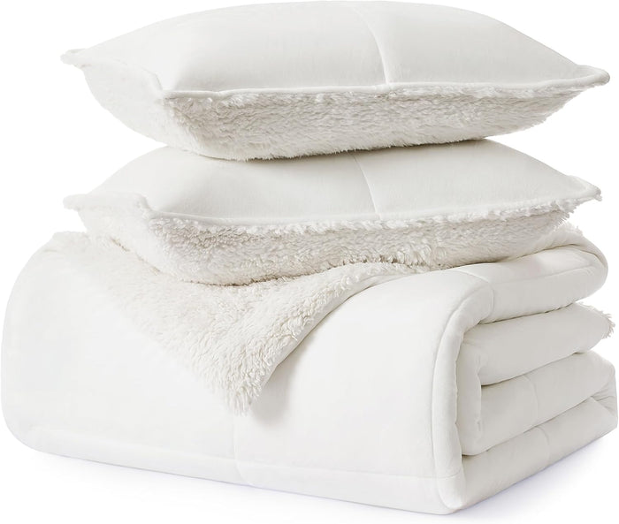 UGG Blissful Comforter Set with 2 Pillow Shams Reversible White Comforter Plush Fluffy Warm Bed Set Premium Hypoallergenic Down Alternative Bedding Breathable, King/California King, Brown Fawn
