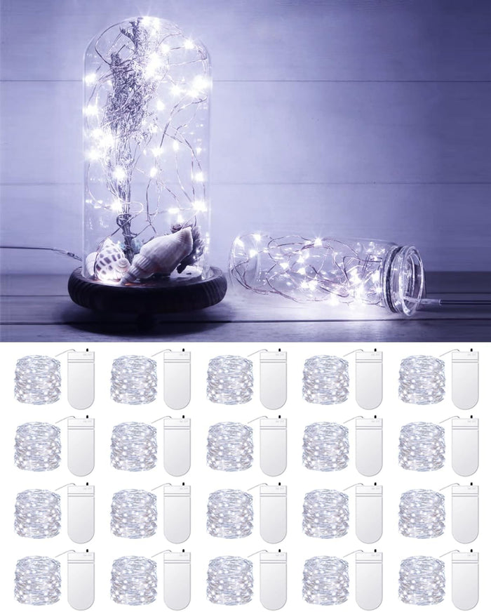 20 Pack Fairy Lights Battery Operated, 3.3ft 20 LED Mini String Lights Twinkle Lights Copper Wire Firefly Starry Lights for Mason Jars Wedding Party Christmas Centerpiece Table Decorations, Warm White